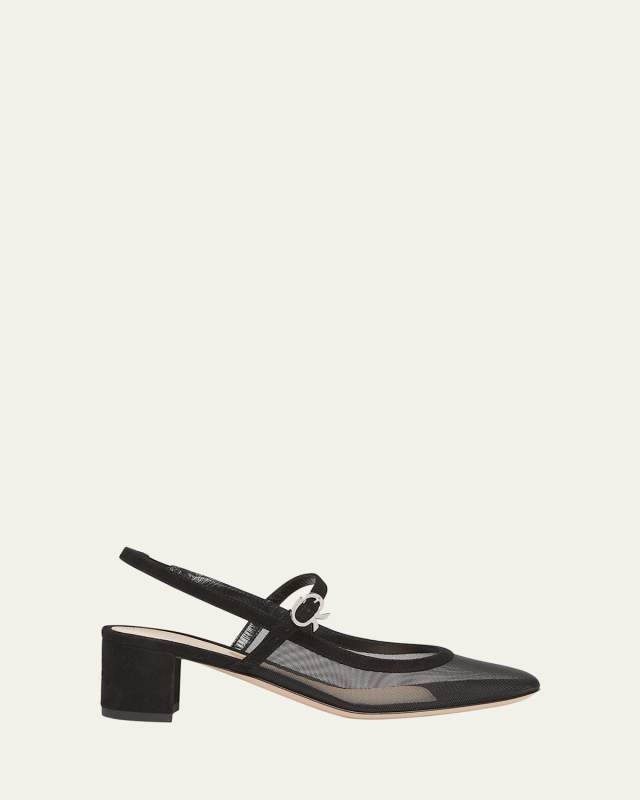 Mesh Mary Jane Ballerina Pumps